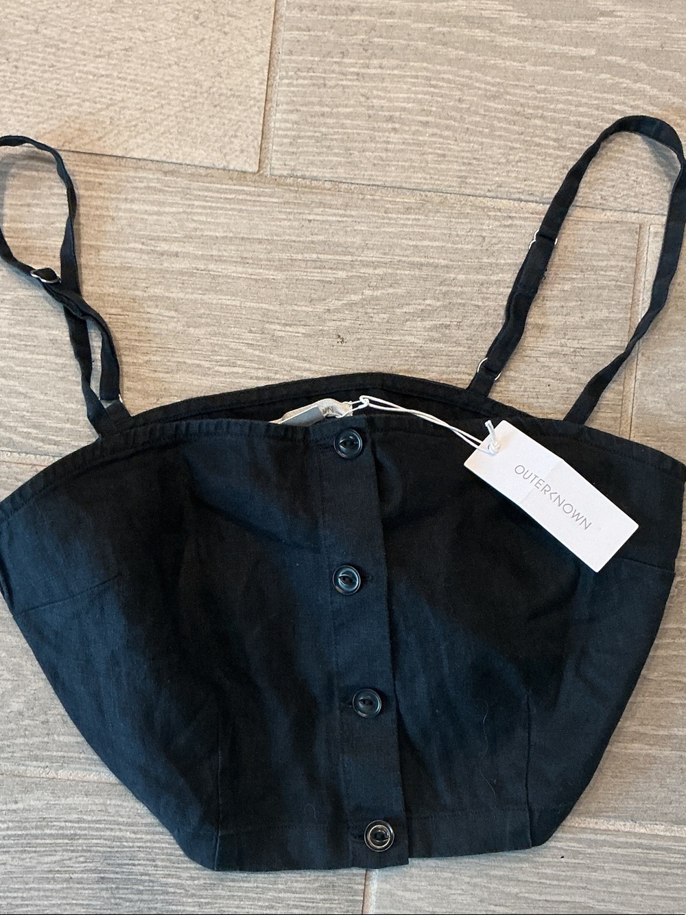 Outerknown Black Button-Front Linen Crop Top Women’s Sz XS NWT